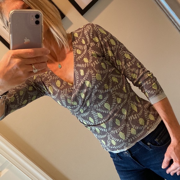 Dreamy Botanical Print Double Layer Surplice Top - Picture 3 of 8